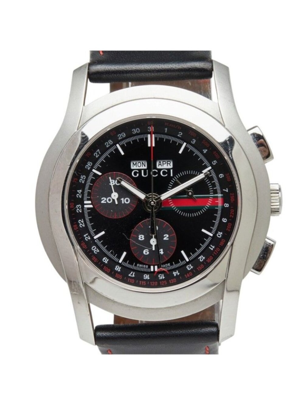 Gucci G-Class Chronograph Watch Black Silver Stainless Steel Leather